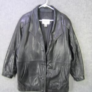 Outerwear Essentials Leather Jacket Mens Medium Black Button Front Pockets